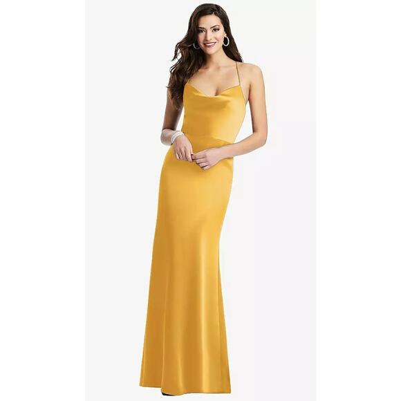 NEW! Dessy Collection Size 14 Charmeuse Slip Dress NYC Yellow $231 msrp I21-12 - Picture 1 of 10